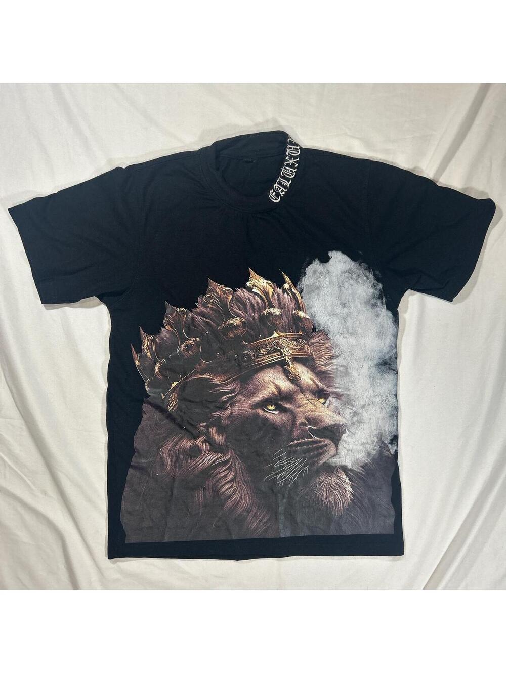 Bold black streetwear lion graphic tee.